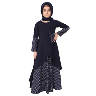 Polka dotted asymmetrical dress for kids- Navy Blue